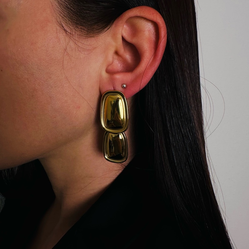 New Smooth Glossy Geometric Rectangle Pendant Earrings Gold Statement